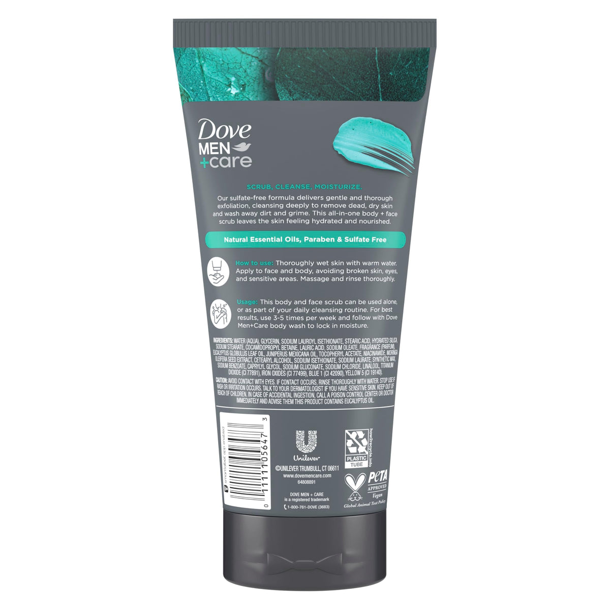 DOVE MEN + CARE Body and Face Scrub Eucalyptus Deeply Exfoliates for Hydrated & Nourished Skin 100% Gentle Cleanser, No Sulfate Cleansers or Parabens 9 oz DOVE MEN + CARE