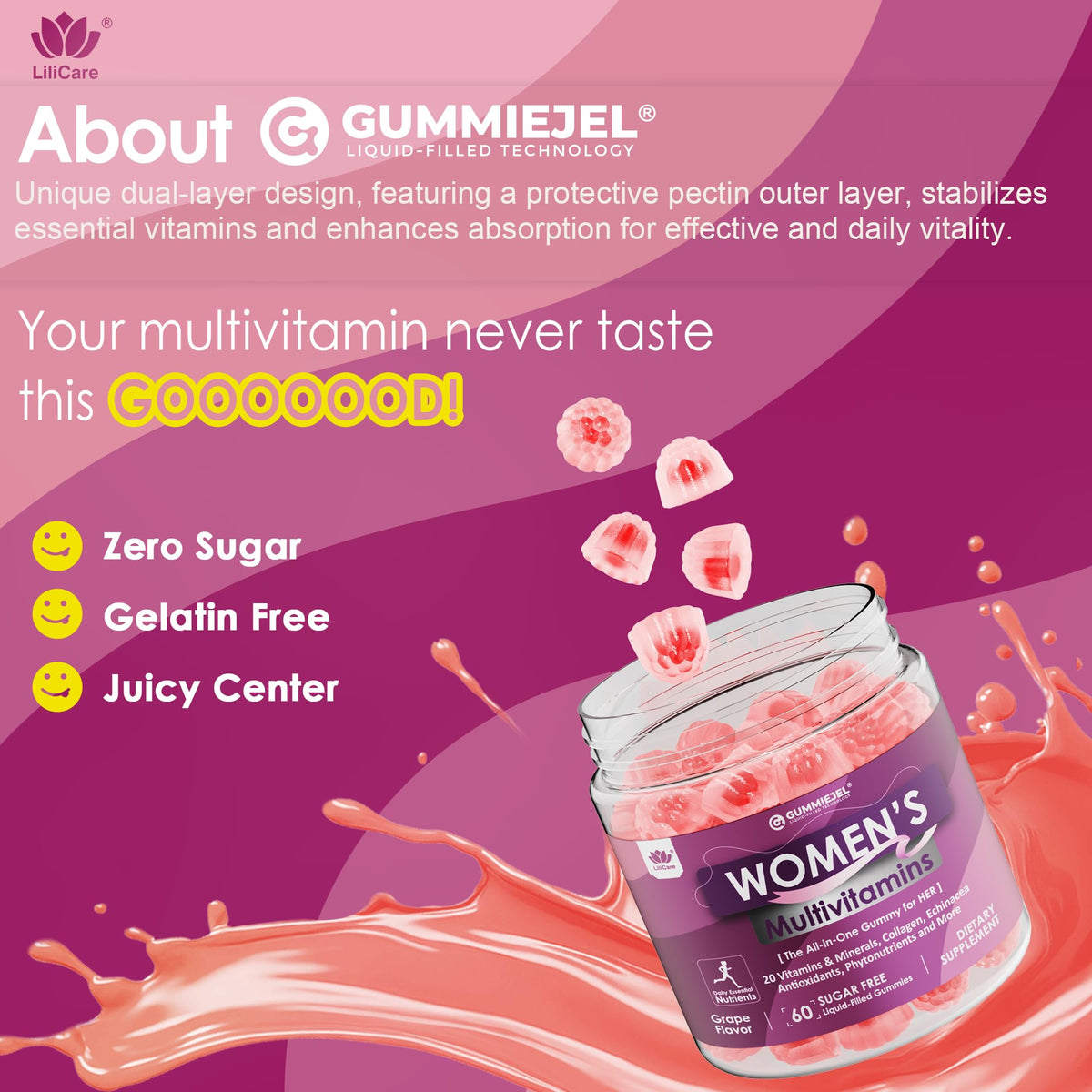Womens Multivitamin Gummy, Methylated Multivitamin for Women, Biotin, Methylfolate, Iron, Collagen, Vitamins A C D, B Complex, Antioxidants for Women's Daily Support, LILICARE