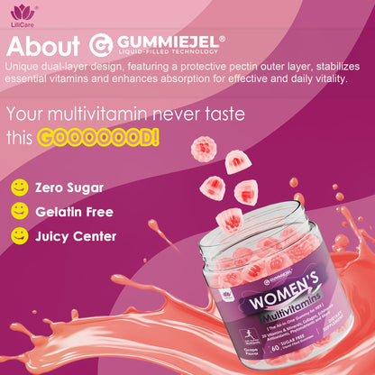 Womens Multivitamin Gummy, Methylated Multivitamin for Women, Biotin, Methylfolate, Iron, Collagen, Vitamins A C D, B Complex, Antioxidants for Women's Daily Support, LILICARE