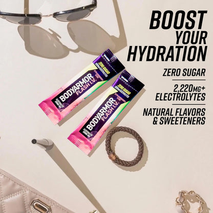 BODYARMOR Flash IV Electrolyte Packets, Strawberry Kiwi - Zero Sugar Drink Mix, Single Serve Packs, Coconut Water Powder (15 Count) BODYARMOR