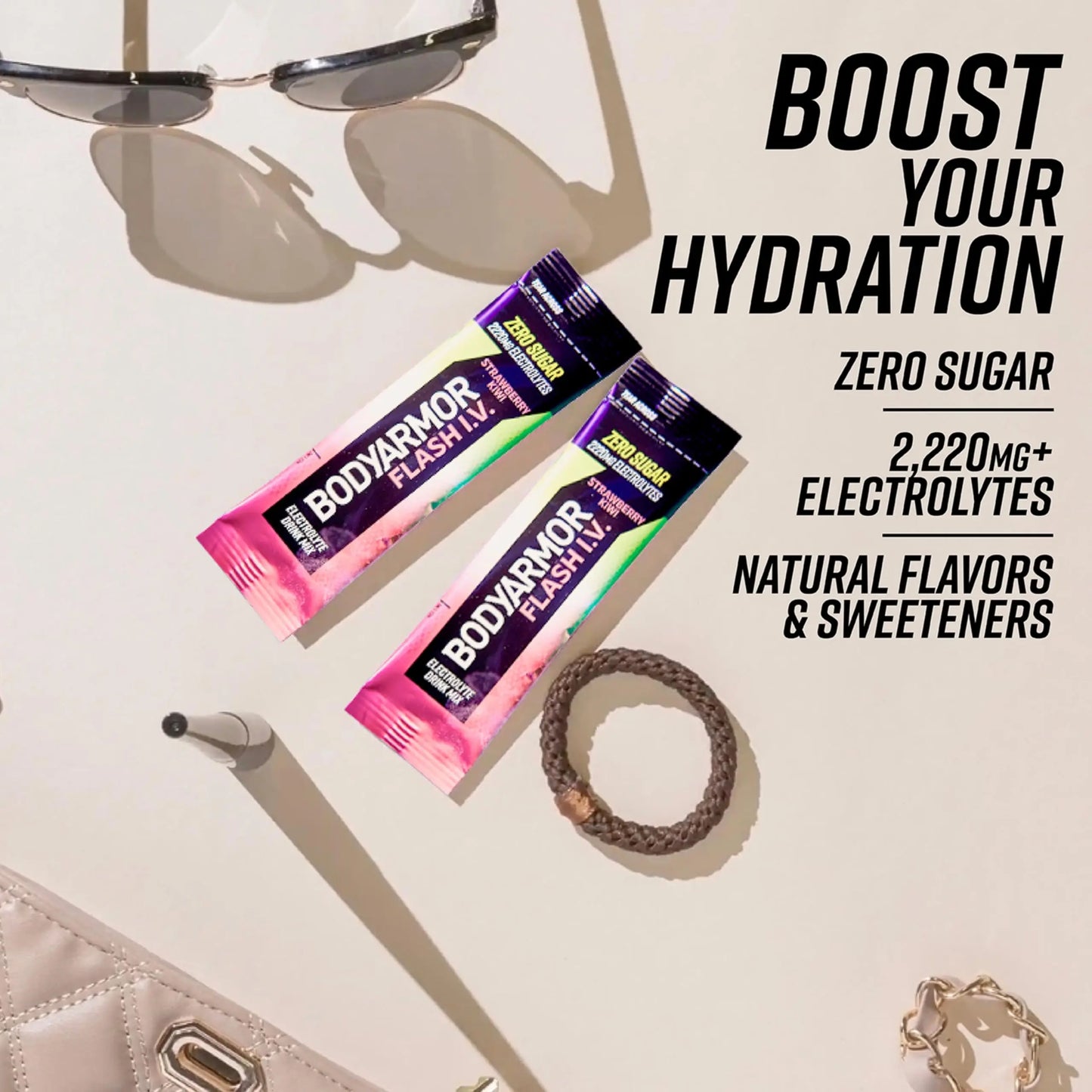 BODYARMOR Flash IV Electrolyte Packets, Strawberry Kiwi - Zero Sugar Drink Mix, Single Serve Packs, Coconut Water Powder (6 Count) BODYARMOR