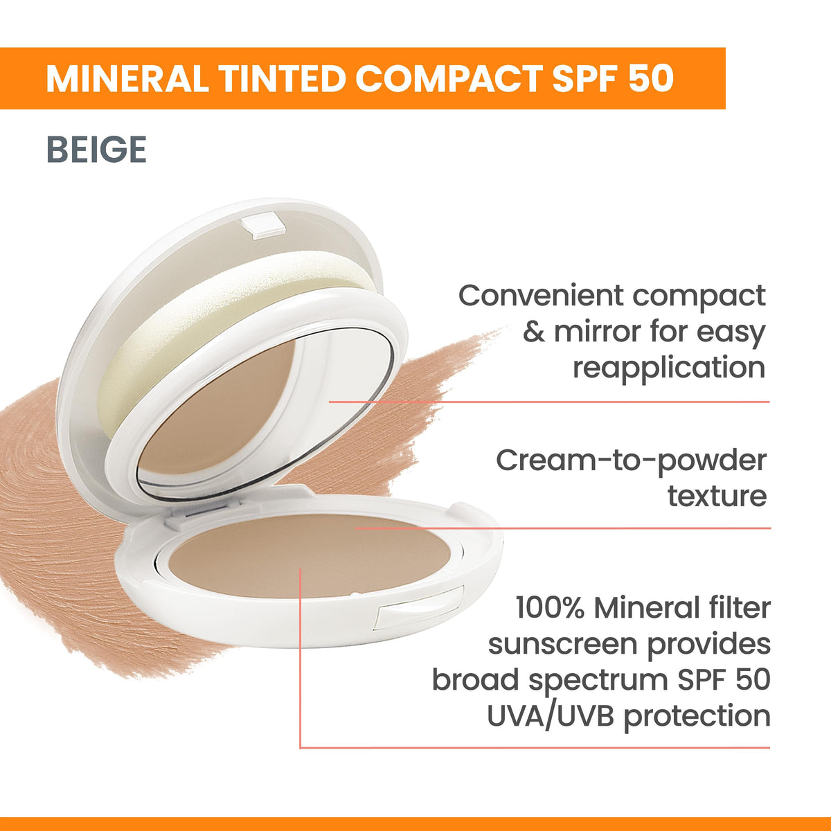 Avène Tinted SPF 50, 100% Mineral UVA/UBB Filter Sunscreen, Beige, 0.35 oz Eau Thermale Avène
