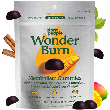 Plant People WonderBurn Metabolism & Cravings Control Gummies, Zero Sugar, Ripe Mango Flavor (60 Count) Plant People