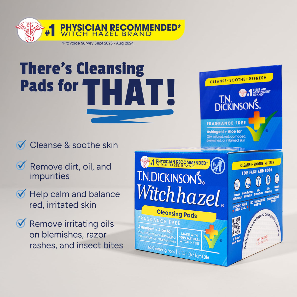 T.N. Dickinson's Cleansing Pads |100% Natural Witch Hazel + Aloe| 60 Count T.N. Dickinson's