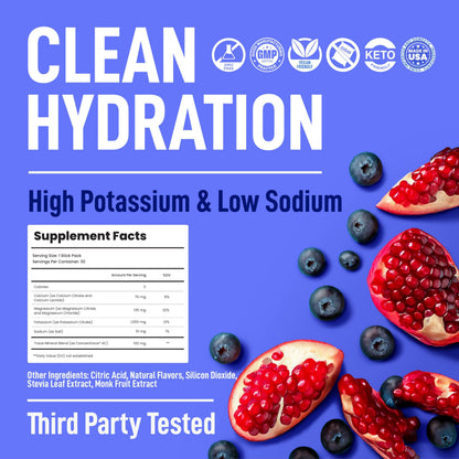 Keppi Electrolytes Powder Packets – Blueberry Pomegranate 30 Servings – No Sugar Hydration Supplement with Potassium, Magnesium, Sodium – Keto, Vegan Keppi
