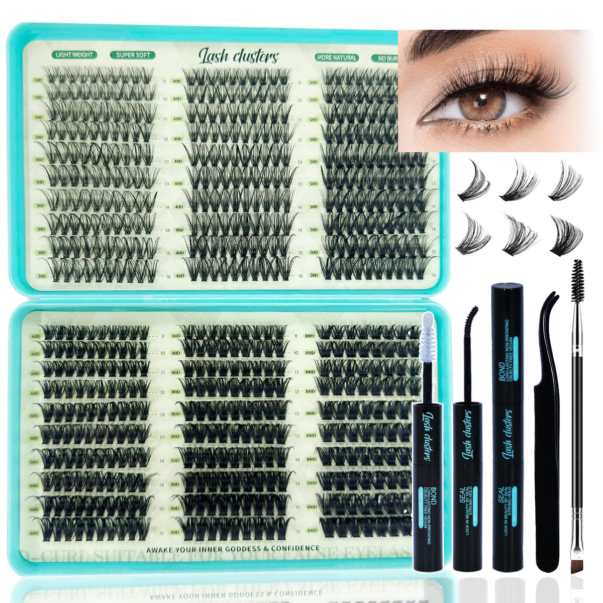 Lash Clusters Kit, 600 Pcs Eyelashes Lash Clusters D Curl 9-16mm Uikreo