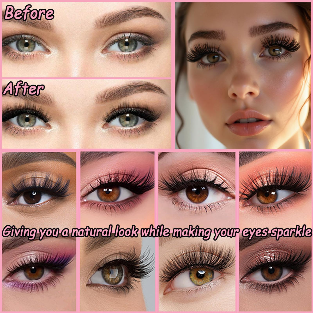 OLLAVO Lash Clusters Kit, 640 Pcs Eyelashes Clusters Extensions, 9-16mm Individual Lashes D Curl Fluffy Wispy 1 Eyelashes Thin Band with Bond Seal Tweezers Brush DIY (30D+40D+50D+60D Kit 9-16mm) OLLAVO