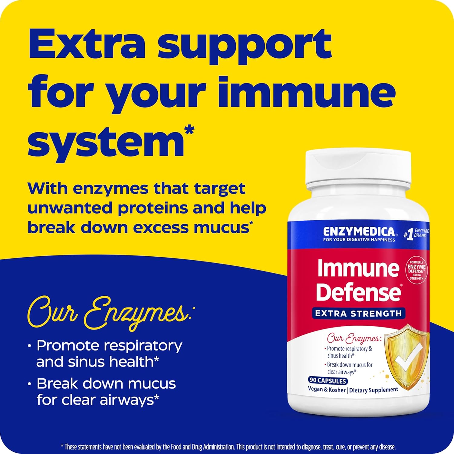 Enzymedica Immune Defense Extra Strength Caps - 90 Capsules | Proteolytic Enzyme Supplement for Men & Women, Immune Health Support Supplement with Protease, Catalase, Vegan Gsupps Australia