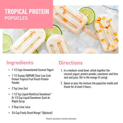 Isopure Clear Whey Isolate Protein Powder, Lactose Free, Gluten Free, Naturally Flavored, Tropical Punch, 20g Protein Per Serving, 14.1 Oz, 16 Servings (Packaging May Vary) Isopure