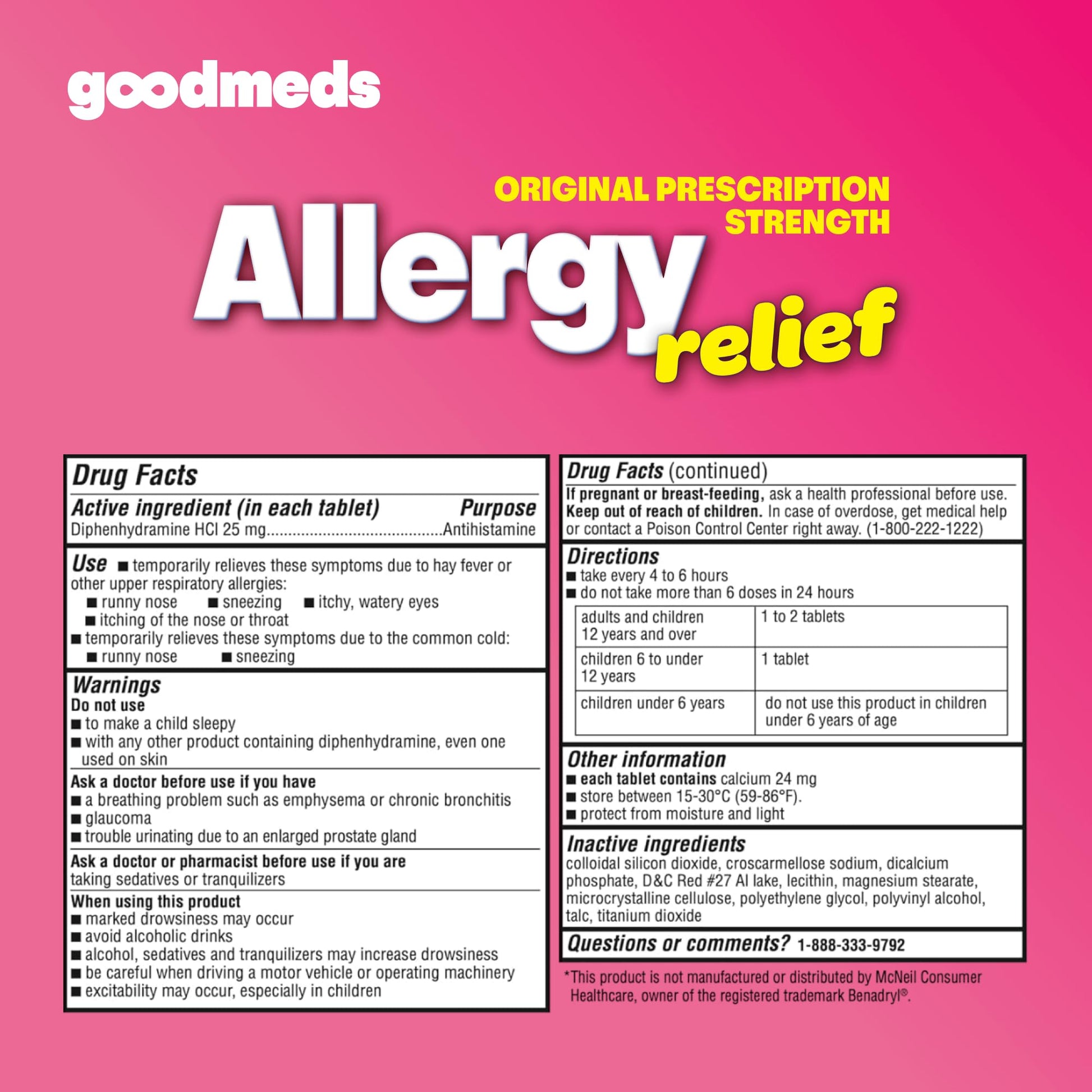 GoodMeds Allergy Medicine Antihistamine, Diphenhydramine HCl 25 mg | Children and Adults | Relieve Itchy Eyes, Runny Nose, Sneezing (25 mg, 600 Tablets) GoodMeds buy australia supplements