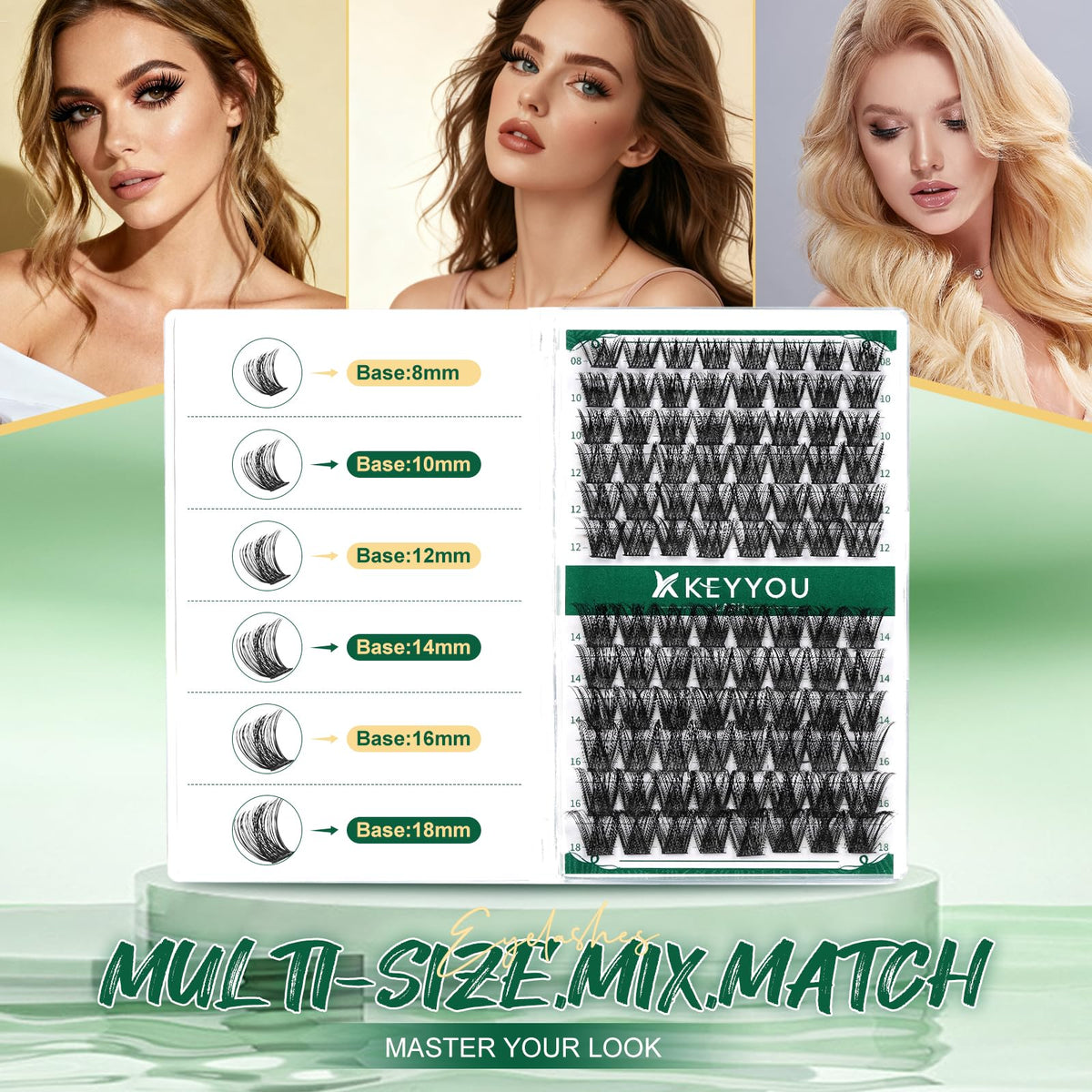 KEYYOU Lash Clusters Eyelash Clusters Natural Wispy D Curl 8-18mm MIX Y01 KEYYOU
