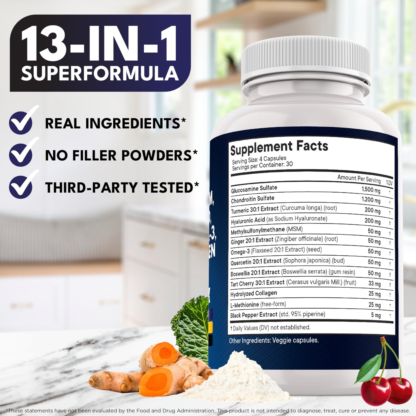 Glucosamine Chondroitin, MSM, Turmeric Curcumin, Collagen, Hyaluronic Acid, Omega 3 – Health Supplement for Men & Women – 240 Count NEW AGE