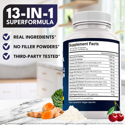 Glucosamine Chondroitin, MSM, Turmeric Curcumin, Collagen, Hyaluronic Acid, Omega 3 – Health Supplement for Men & Women – 240 Count NEW AGE