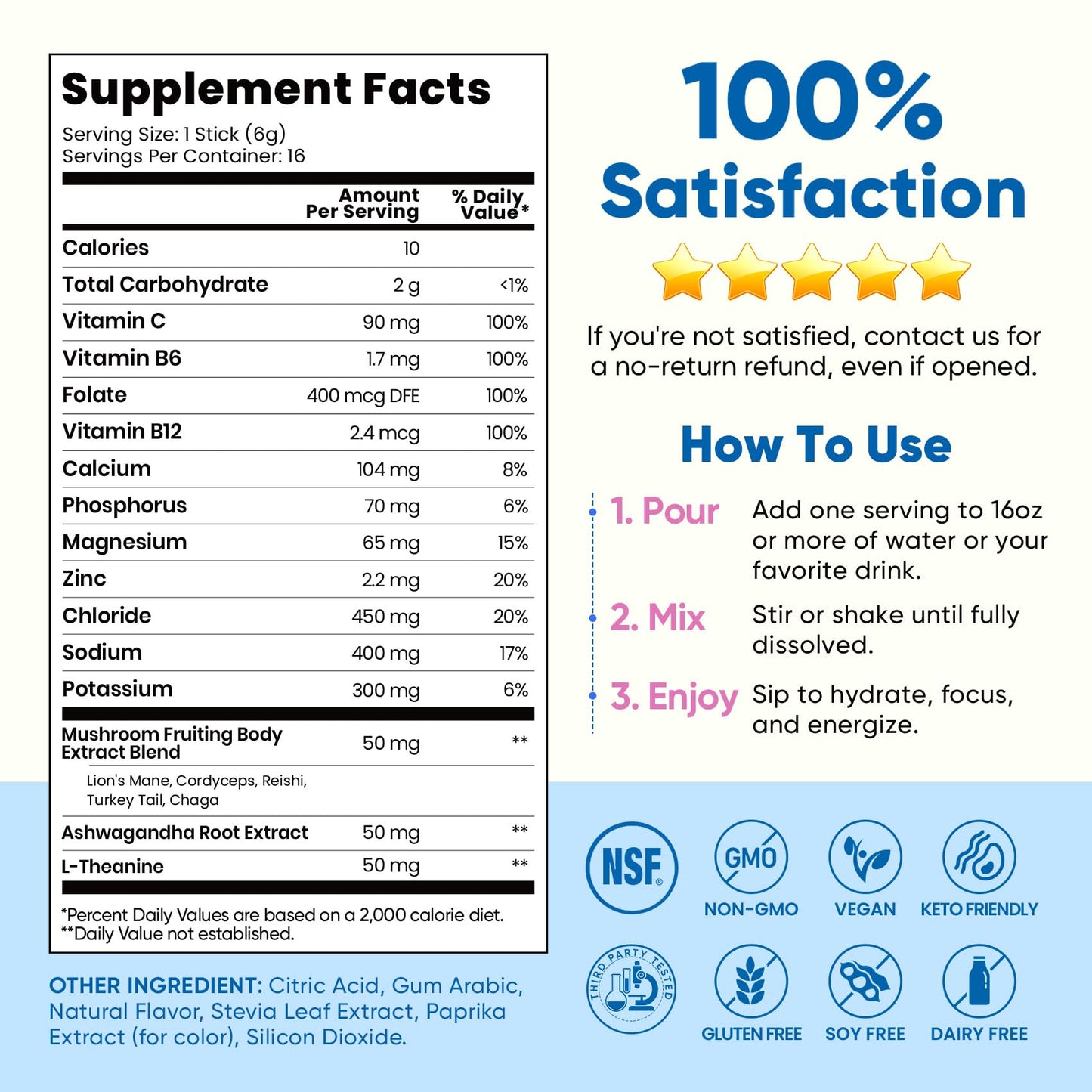 Venture Pal 2-in-1 Hydration Packets + Focus Support Electrolytes Powder, 7 Electrolytes + Vitamins, Magnesium, Lion's Mane & L-Theanine Venture Pal