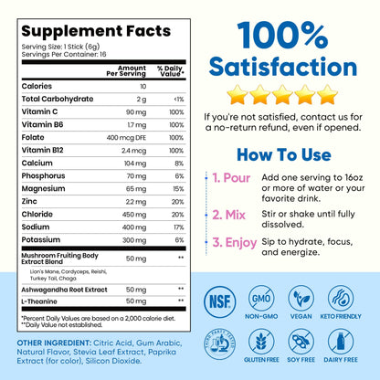 Venture Pal 2-in-1 Hydration Packets + Focus Support Electrolytes Powder, 7 Electrolytes + Vitamins, Magnesium, Lion's Mane & L-Theanine Venture Pal
