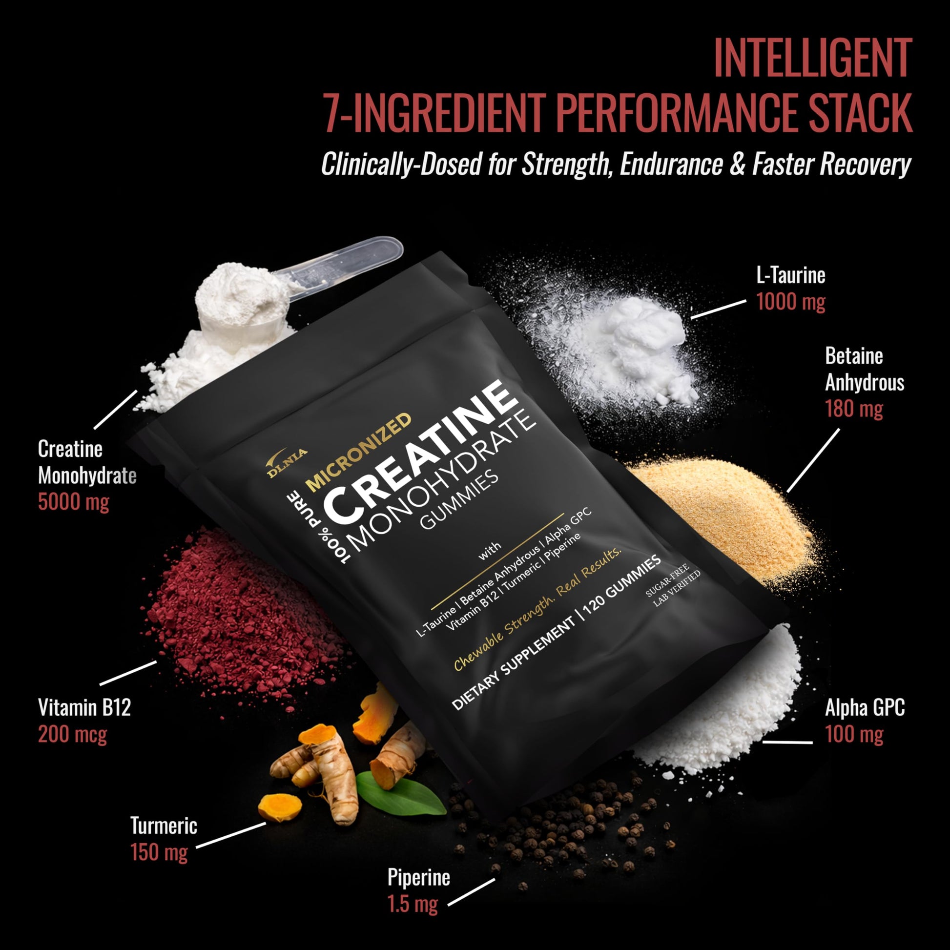 Creatine Monohydrate Gummies for Men & Women - Sugar Free & Vegan Advanced Formula W/L-Taurine + Vitamin B12 - for Muscle Strength, Muscles Builder, Recovery, DLNIA buy australia supplements
