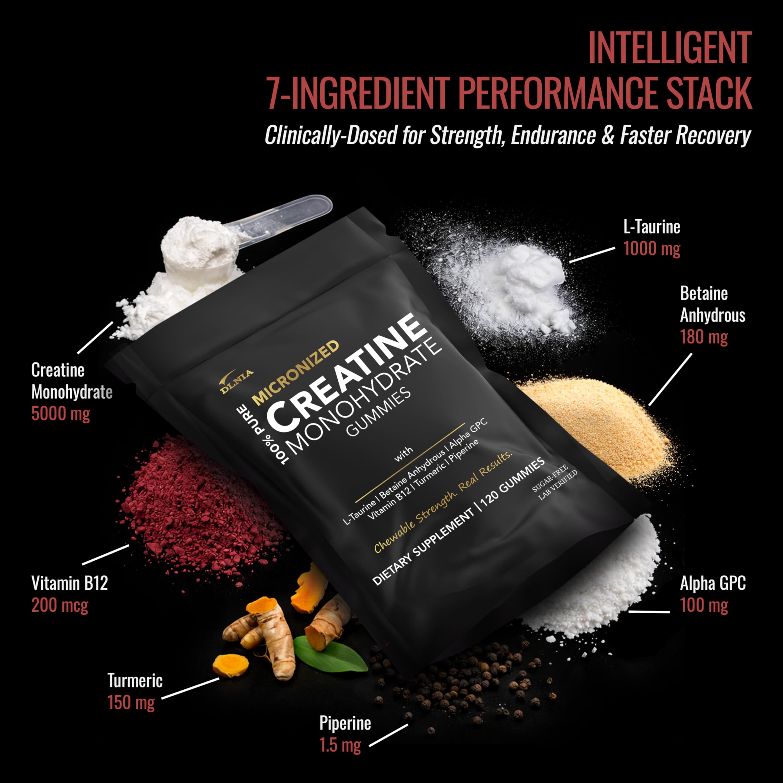 Creatine Monohydrate Gummies for Men & Women - Sugar Free & Vegan Advanced Formula W/L-Taurine + Vitamin B12 - for Muscle Strength, Muscles Builder, Recovery, DLNIA buy australia supplements