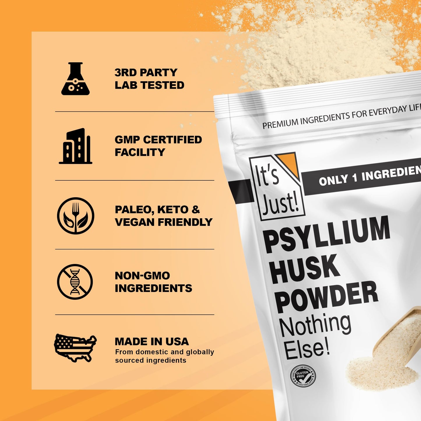 It's Just! - Psyllium Husk Powder, Easy Mixing Dietary Fiber, Cleanse Your Digestive System It's Just!
