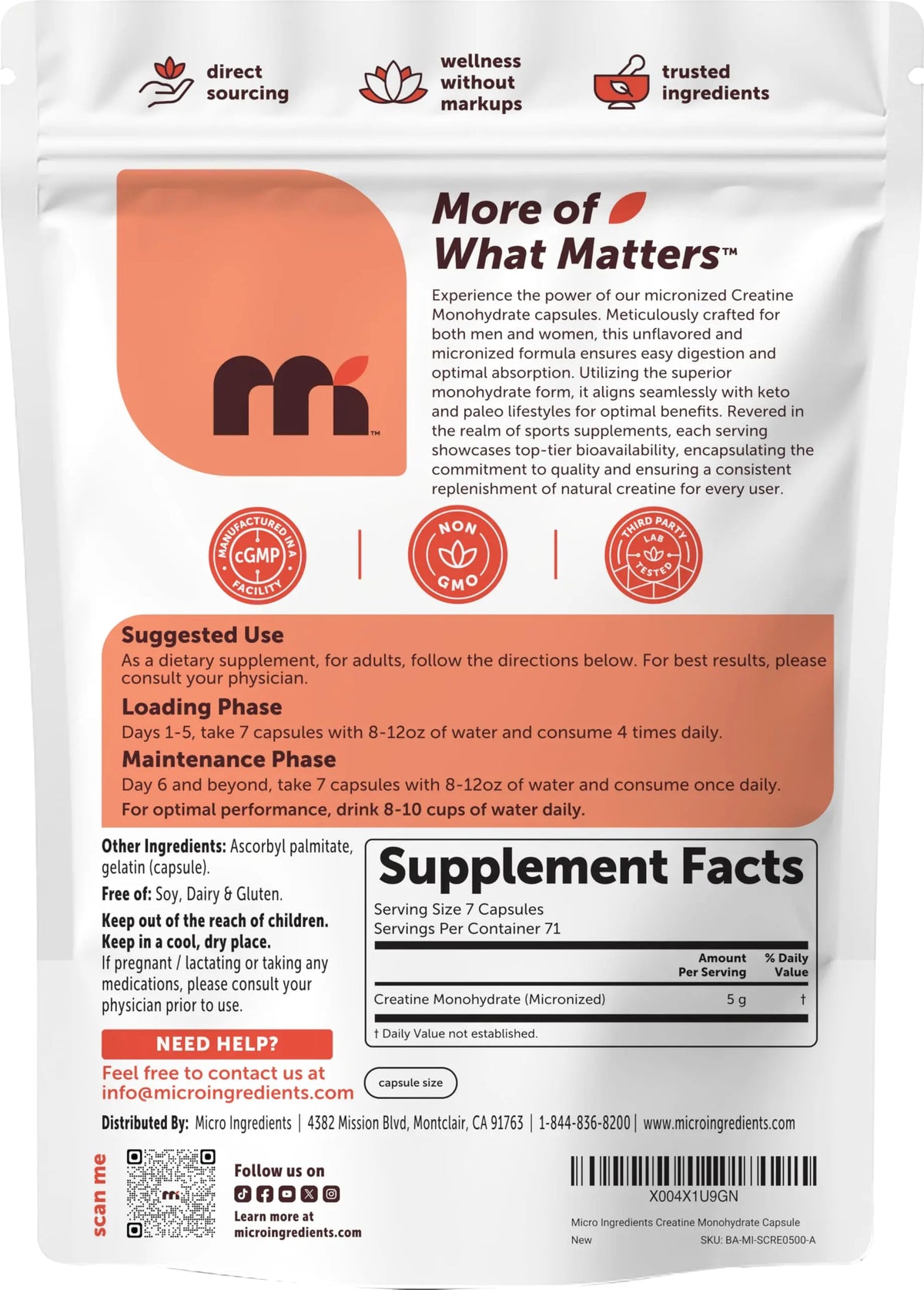 Creatine Monohydrate 5,000mg, 500 Capsules | Pure Creatine Pills – Micronized + Unflavored Powder Source, Easy Absorption | Keto, Non-GMO Micro Ingredients