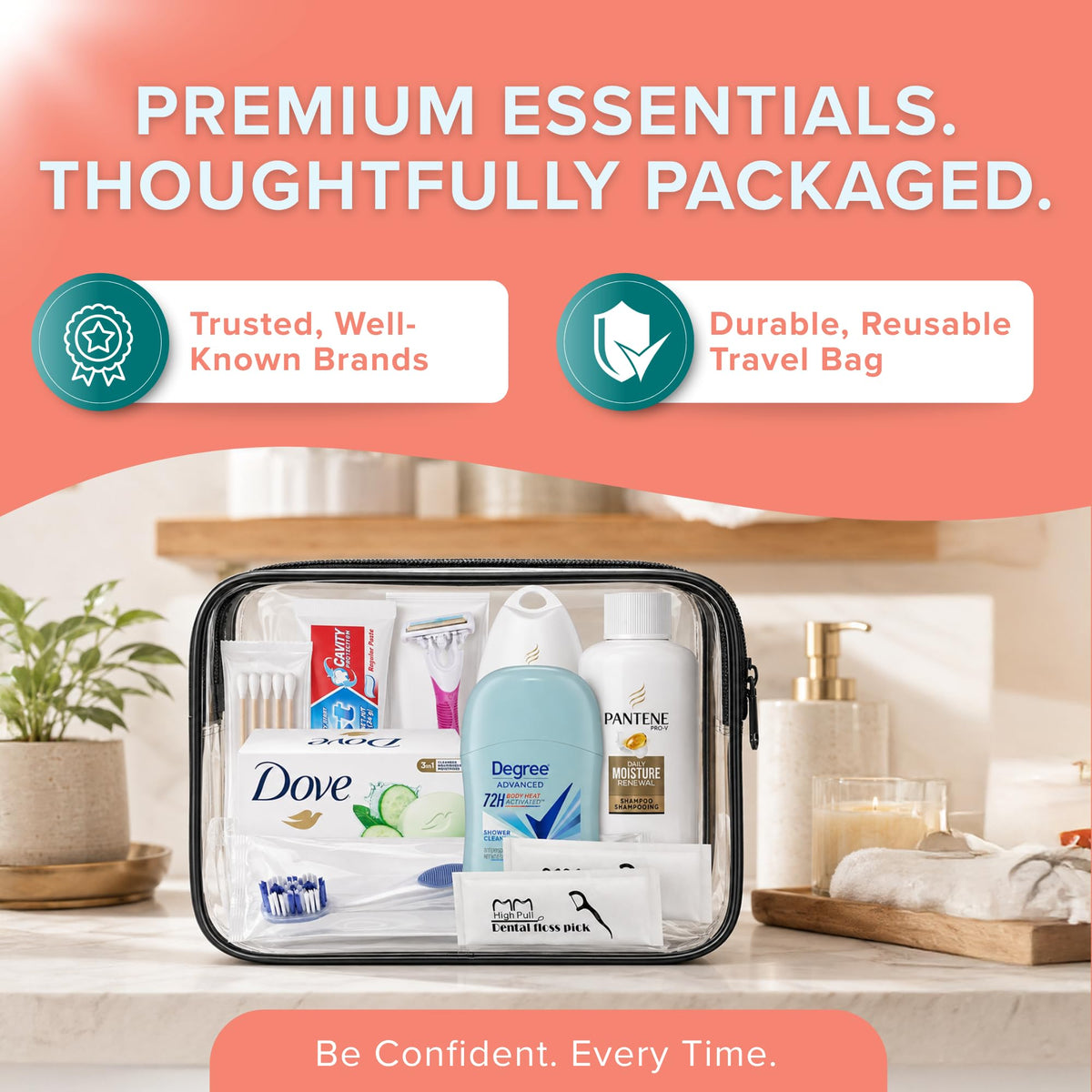 15-Piece Women’s Travel Toiletry Kit – With Premium Brand-Name Toiletries TREKTOTE