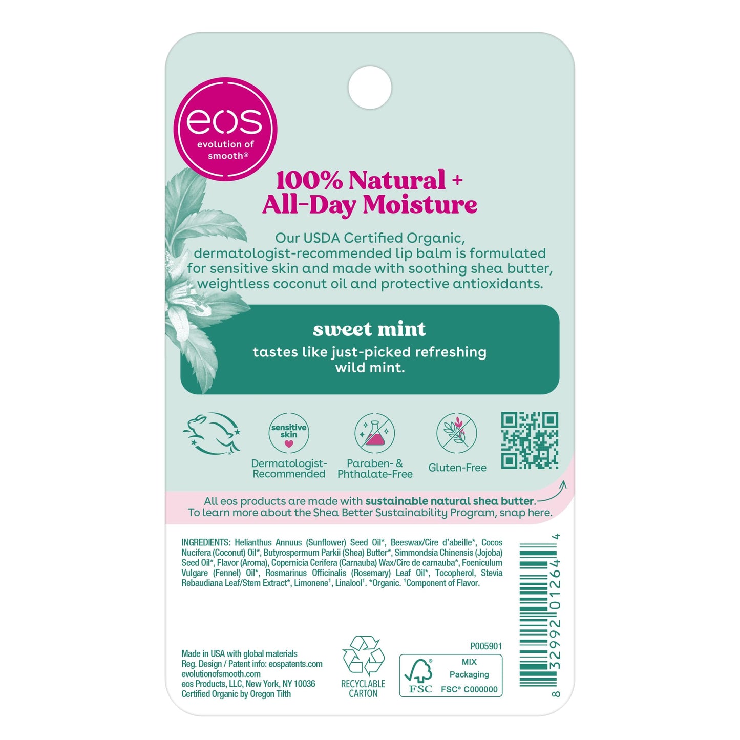 eos 100% Natural & Organic Lip Balm Sticks - Sweet Mint, All Natural Lip Balm, All-Day Moisture eos