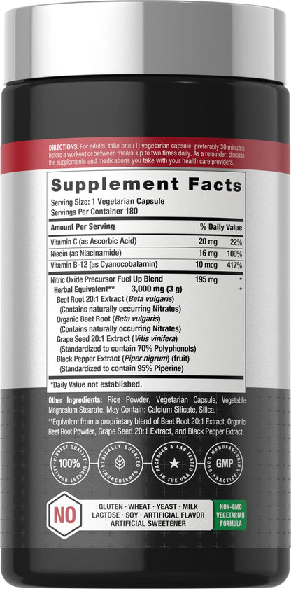 Horbäach Nitric Oxide Beet Root Capsules | 180 Count | with Nitrates and Precursor | for Men and Women | Vegetarian, Non-GMO Horbäach