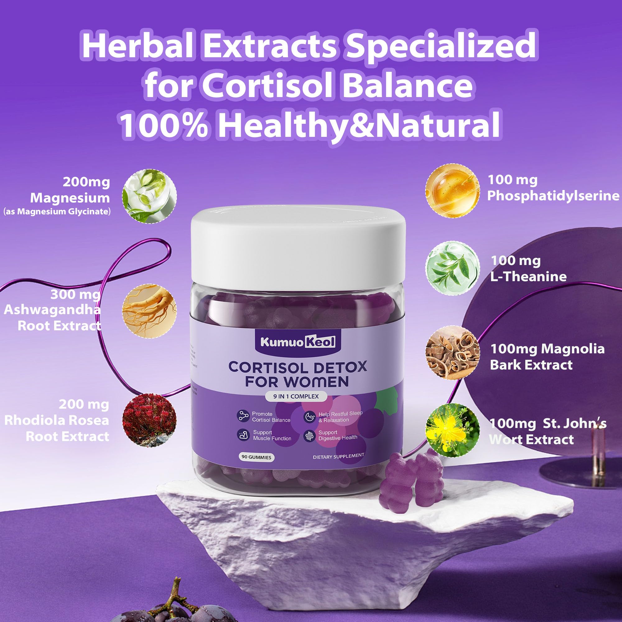 Cortisol Supplements for Women, Lower Cortisol for Women, Cortisol Gummies with Ashwagandha, Magnesium, L-Theanine, Phosphatidylserine, Vitamin, Relaxation, Focus, Sugar-Free, Vegan, 90 Count KumuoKeol buy australia supplements