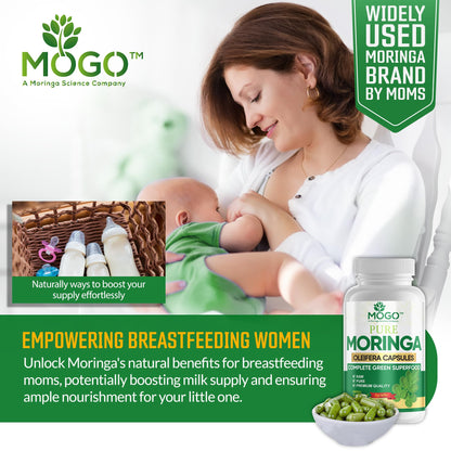 MOGO Moringa Capsules -180 Ct| Boost Energy, Immune, Gut, Joint Support | Made with Pure Organic Moringa Powder Organic Capsules | Made in USA MOGO