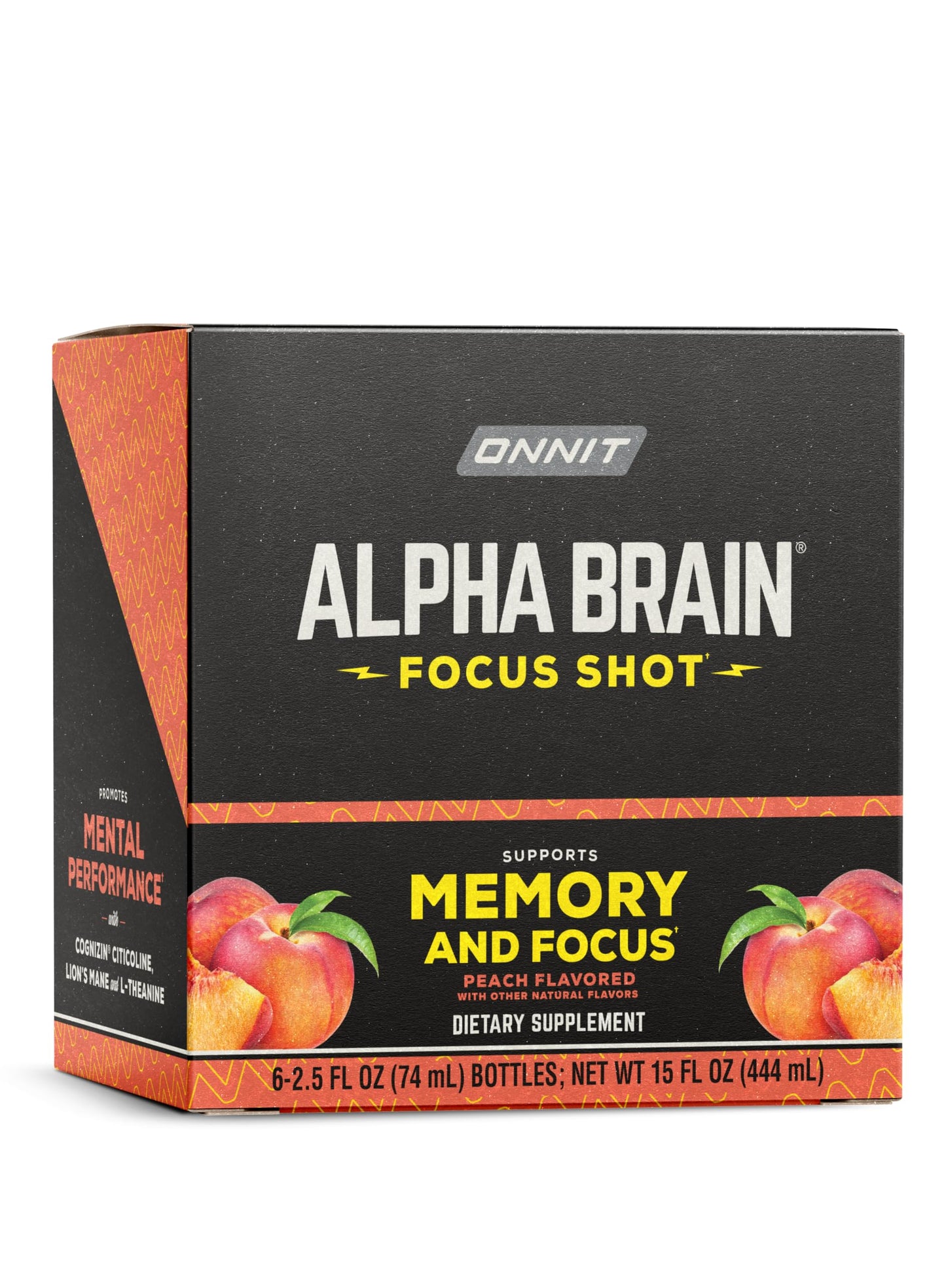 ONNIT Alpha Brain Focus Shot, Tropical Flavor, Nootropic Dietary Supplement Drink that Supports Energy, Focus, and Mood, IGEN™ Non-GMO Tested, 2.5 fl oz, 6 Count