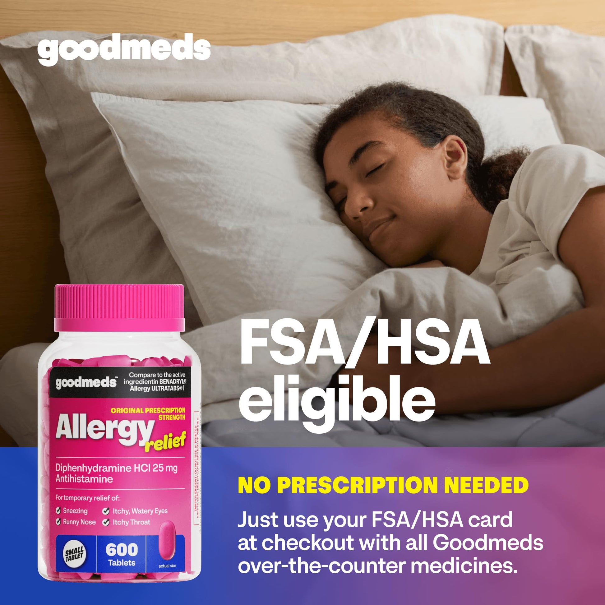 GoodMeds Allergy Medicine Antihistamine, Diphenhydramine HCl 25 mg | Children and Adults | Relieve Itchy Eyes, Runny Nose, Sneezing (25 mg, 600 Tablets) GoodMeds buy australia supplements