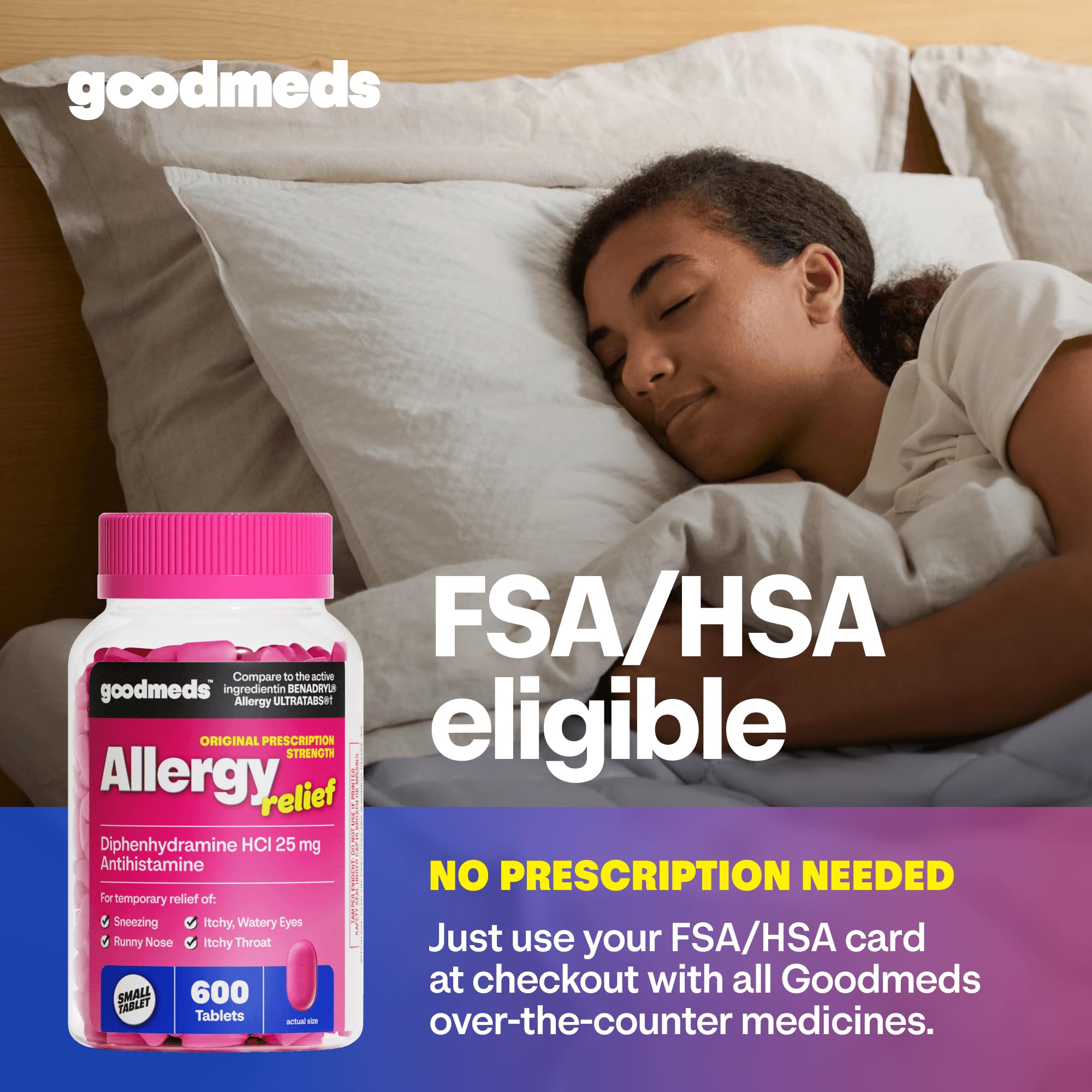 GoodMeds Allergy Medicine Antihistamine, Diphenhydramine HCl 25 mg | Children and Adults | Relieve Itchy Eyes, Runny Nose, Sneezing (25 mg, 600 Tablets) GoodMeds buy australia supplements