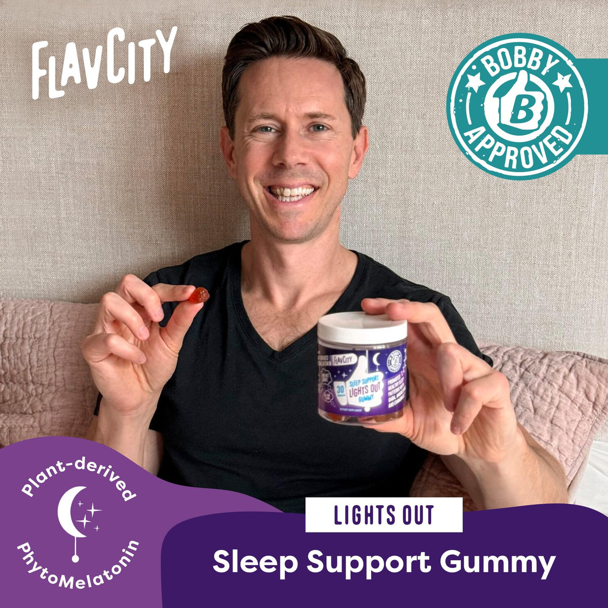 FlavCity Melatonin Sleep Gummies for Adults, Lights Out Gummy - Chewable Sleep Support Supplement with Plant-Based GABA, Magnesium FlavCity