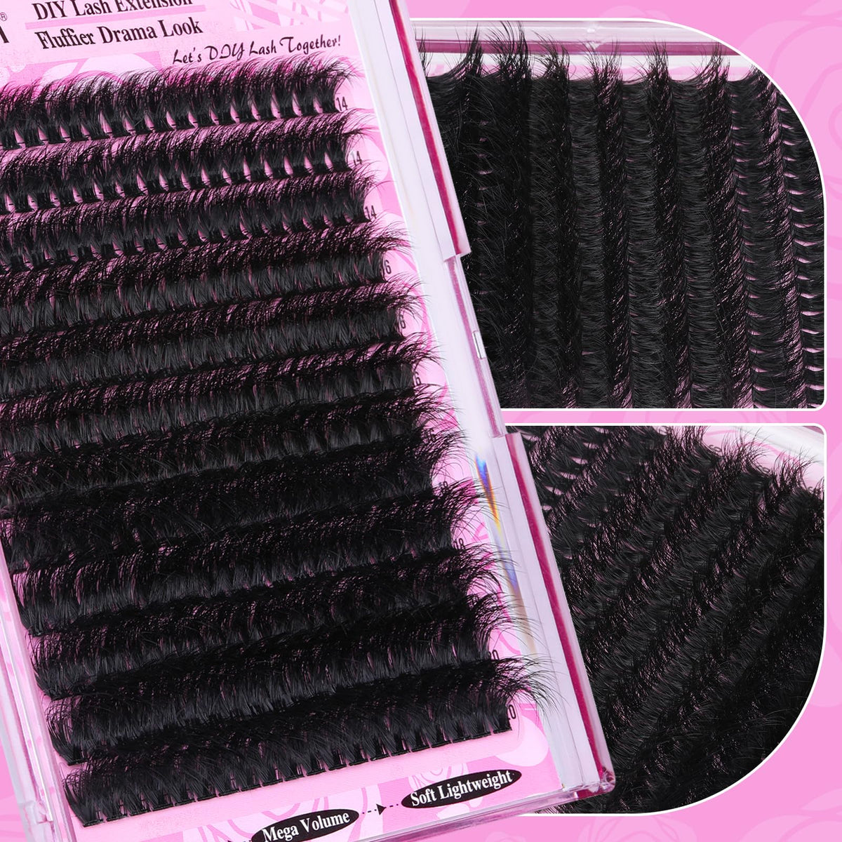 Yawamica Fluffy Lash Clusters Thick 200D Volume Eyelash Clusters 14-20mm Wispy Individual Lashes D Curly Cluster Eyelash Extensions 240pcs DIY Lash Extension for Beginners Yawamica