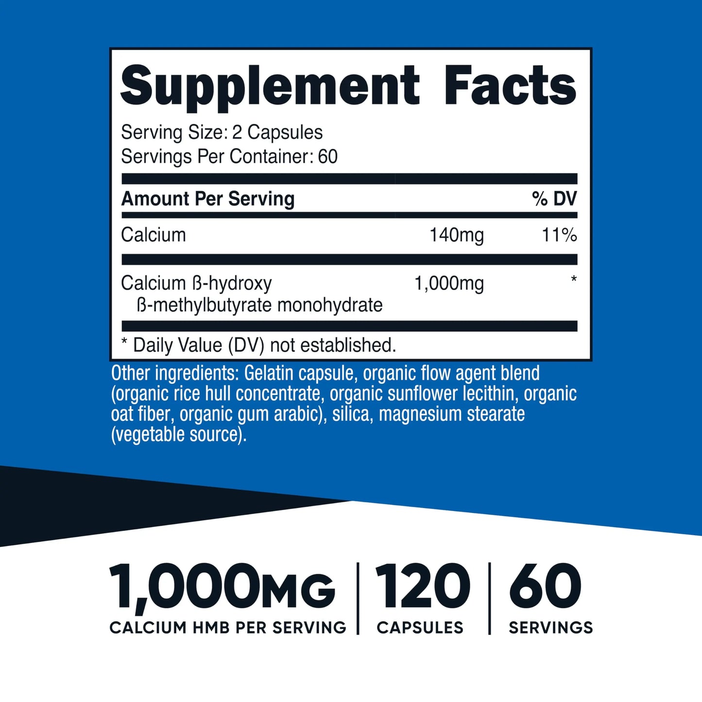 Nutricost HMB (Beta-Hydroxy Beta-Methylbutyrate) 1000mg (120 Capsules) - 500mg Per Capsule, 60 Servings - Gluten Free and Non-GMO Nutricost