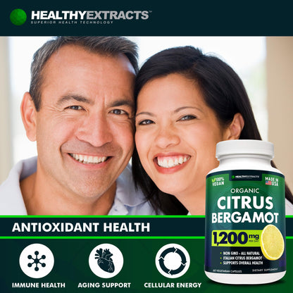 Citrus Bergamot Supplement – 150:1 Extract, 1200mg per Serving, 70% Polyphenols, Italian Sourced, 60 Count, 1 Month Supply, Made in the USA Healthy Extracts