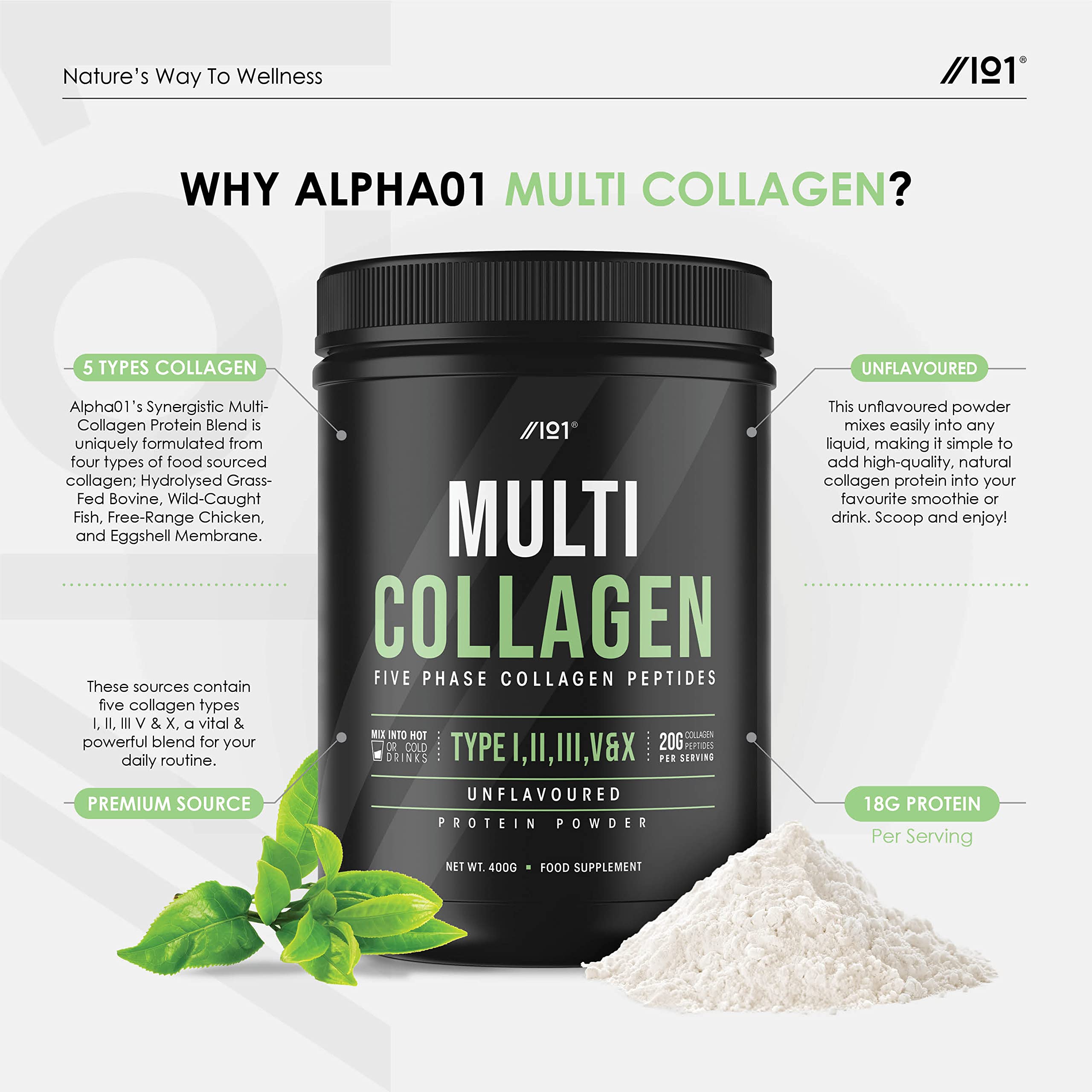 Multi Collagen Protein Powder (400g) - Types I, II, III, V & X - Hydrolyzed Grass Fed Bovine, Wild Caught Fish ALPHA01 buy australia supplements