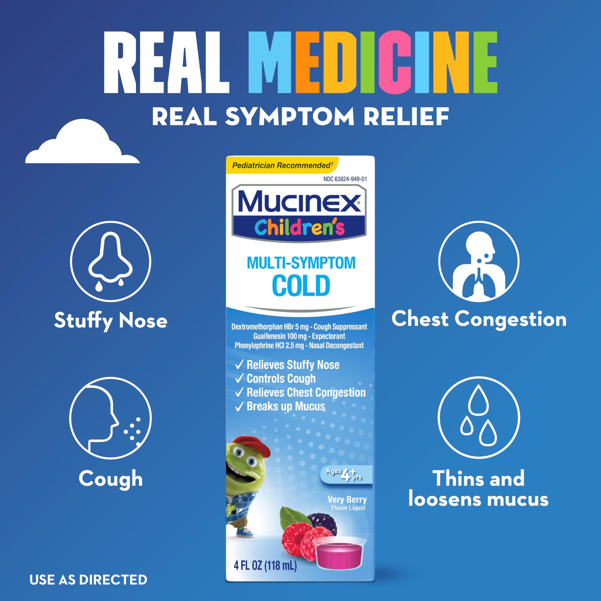 Mucinex Children's Multi-Symptom Cold Medicine, Kids Cough Medicine, Mucinex Kids Medicine/Decongestant with Dextromethorphan HBr, Guaifenesin, Phenylephrine HCl, Very Berry Flavor Liquid, 4 Fl Oz Mucinex buy australia supplements