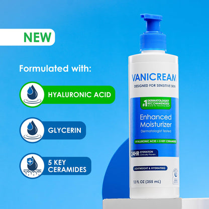 Vanicream Enhanced Moisturizer, 12 fl oz, Formulated without Common Irritants, Body Moisturizer, All-Day Hydration with Hyaluronic Acid Vanicream