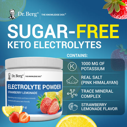 Dr. Berg Zero Sugar Hydration Keto Electrolyte Powder - Enhanced w/ 1000 mg of Potassium & Real Pink Himalayan Salt (NOT Table Salt) - Strawberry Lemonade Hydration Drink Supplement - 50 Servings Dr. Berg Nutritionals