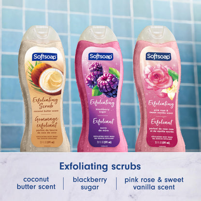 Softsoap Body Wash, Coconut Butter Scrub , Exfoliating Body Wash, 20 Ounce, 4 Pack Softsoap