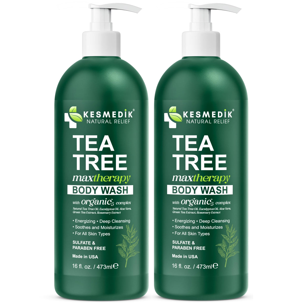 Tea Tree Body Wash MaxTherapy with 100% Tea Tree Oil for Skin, 2-Pack KESMEDIK