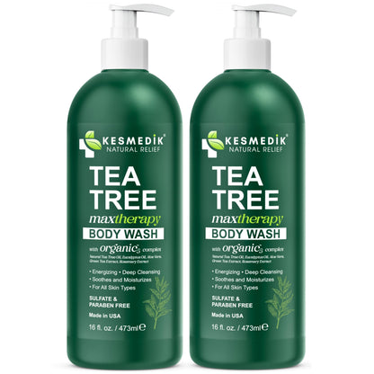 Tea Tree Body Wash MaxTherapy with 100% Tea Tree Oil for Skin, 2-Pack KESMEDIK