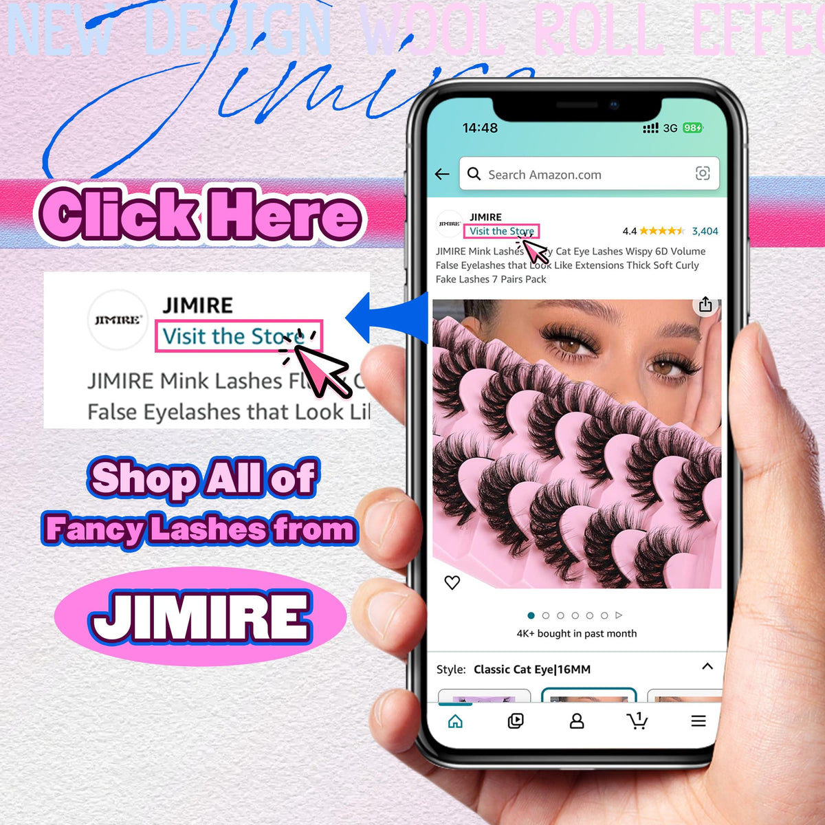 JIMIRE Mink Lashes Wispy Cat Eye Lashes Full 6D Volume False Eyelashes that Look Like Extensions 16MM Thick Soft D-Curly Fake Lashes 7 Pairs Pack JIMIRE
