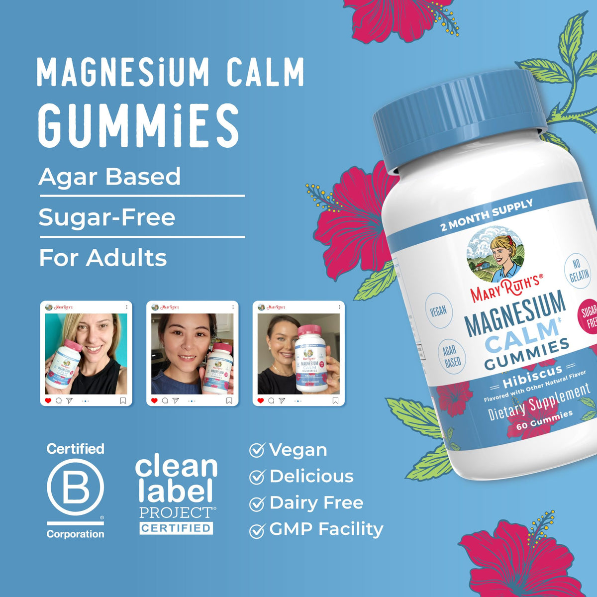 MaryRuth Organics Calm Magnesium Citrate Gummies | 2 Month Supply | Sugar Free | Magnesium Supplement for Adults MARYRUTH'S
