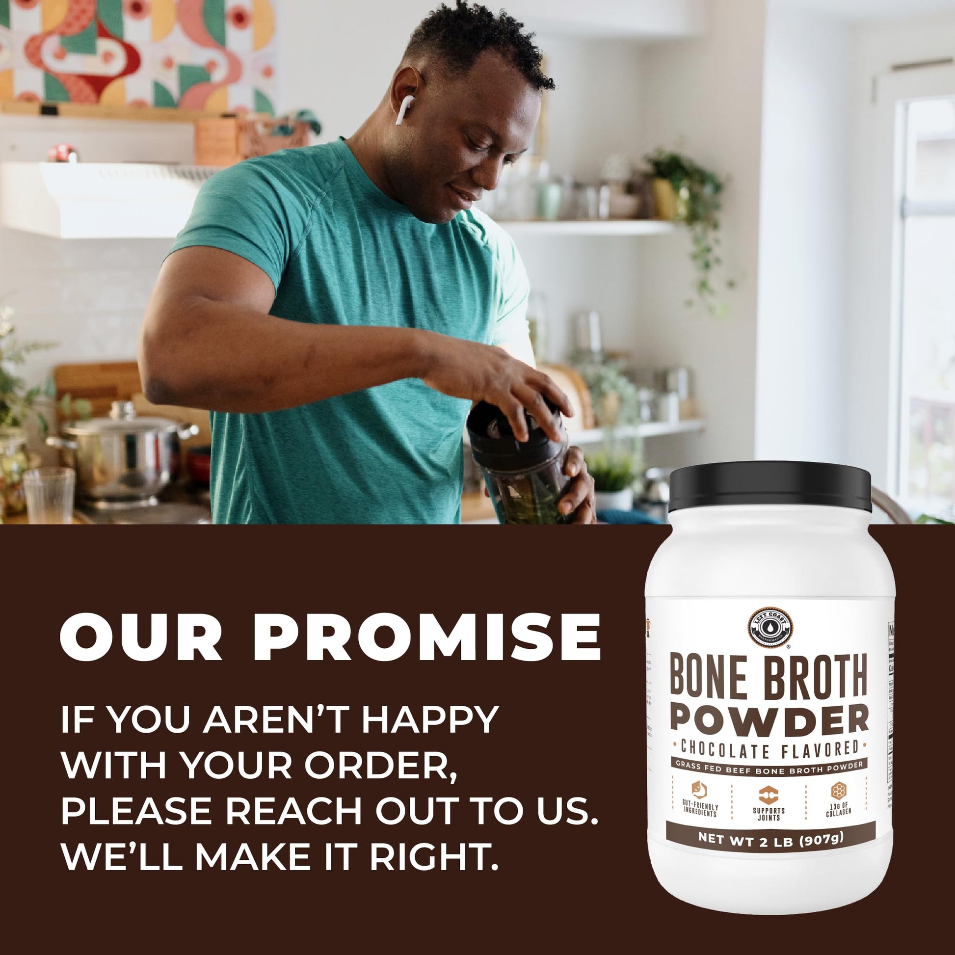 Chocolate Bone Broth Protein Powder - 100% Grass Fed Beef Bone Broth with 16g Protein & 13g Collagen per Serving - Great for Shakes & Hot Chocolate - Keto Friendly Low Carb Left Coast Performance buy australia supplements