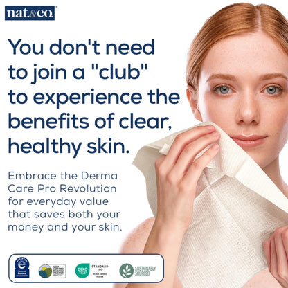 Nat.&Co. Derma Care Pro 100% USDA Biobased Material - Professional Grade Extra Large Face Towels - Bio-Based Towel, Makeup Remover Dry Wipes, Facial Wash Cloths for Sensitive and Clean Skin - 50 Count nat.&co.