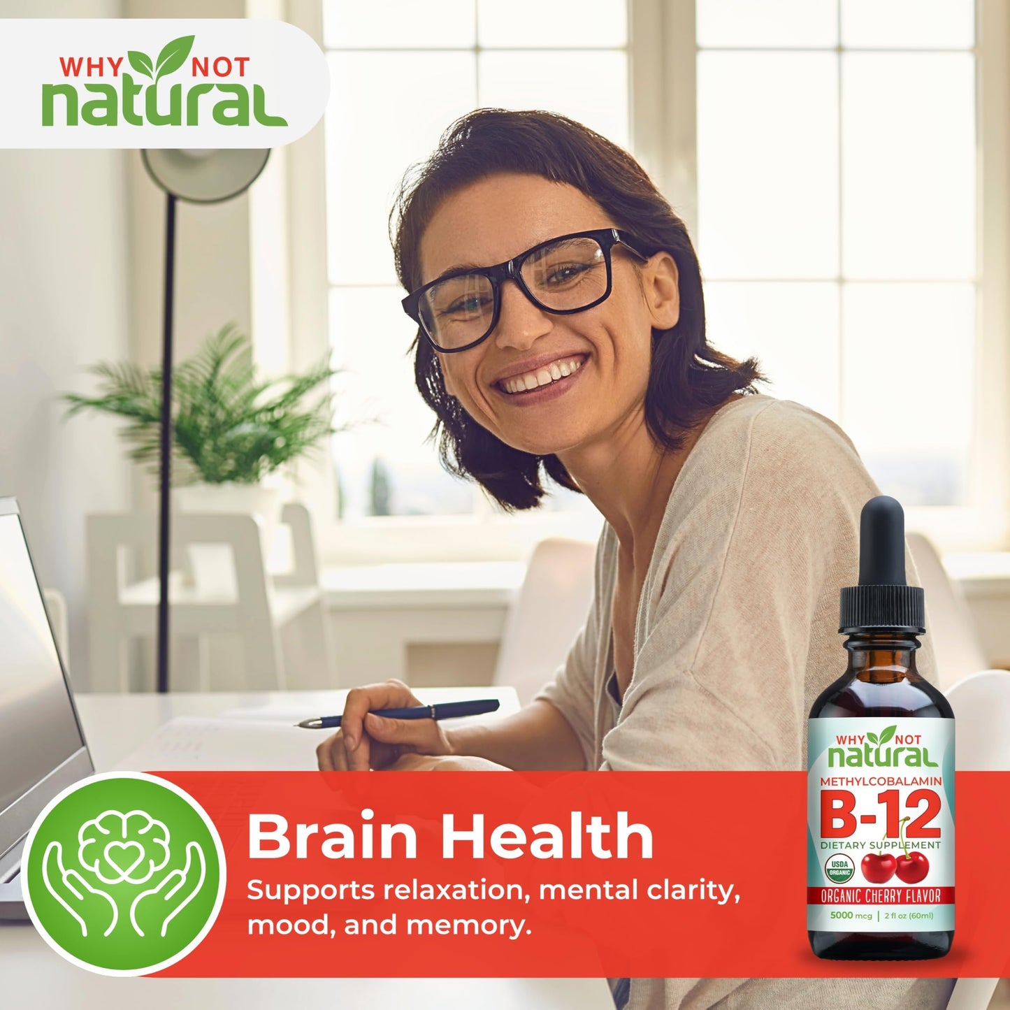 Why Not Natural Organic Vitamin B12 Liquid - Sublingual Extra Strength 60 x 5000 mcg Methylcobalamin Drops, Vegan, Why Not Natural