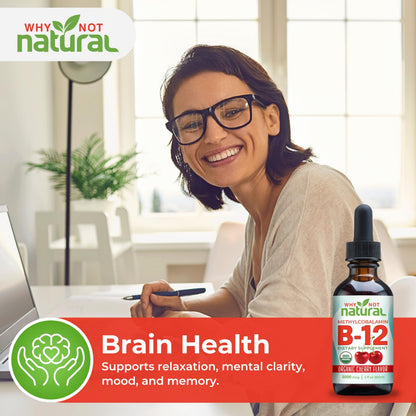 Why Not Natural Organic Vitamin B12 Liquid - Sublingual Extra Strength 60 x 5000 mcg Methylcobalamin Drops, Vegan, Why Not Natural