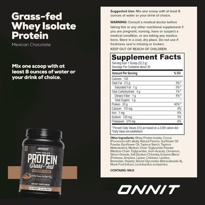 ONNIT Grass Fed Whey Isolate Protein Powder, Protein Powder Dietary Supplement to Support Muscle Gain and Workout Recovery, 30 Servings per Tub, 30.7 oz (Chocolate)