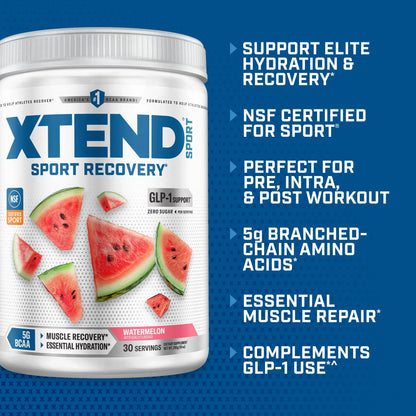 Xtend Sport BCAA Powder Watermelon - Electrolyte Powder for Recovery & Hydration with Amino Acids - 30 Servings Xtend